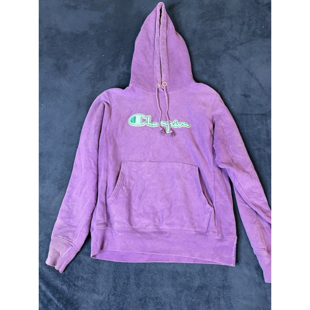Vtg Champion Reverse Weave Hoodie Mens Small Purple Script Logo Pullover S